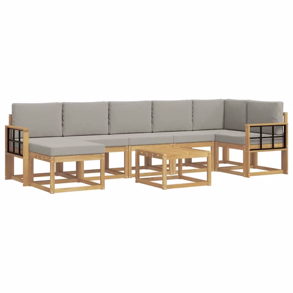 Set di divani da esterno vidaXL a forma di L composto da 8 pezzi in legno di acacia con cuscini in bianco e grigio – 2
