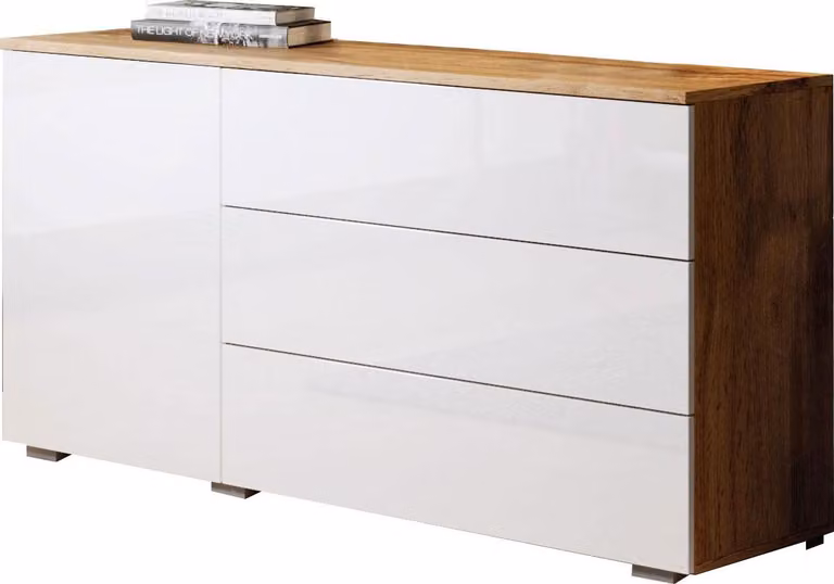 Cassettiera Parma 110x39x68cm 1 anta rovere Wotan bianco lucido