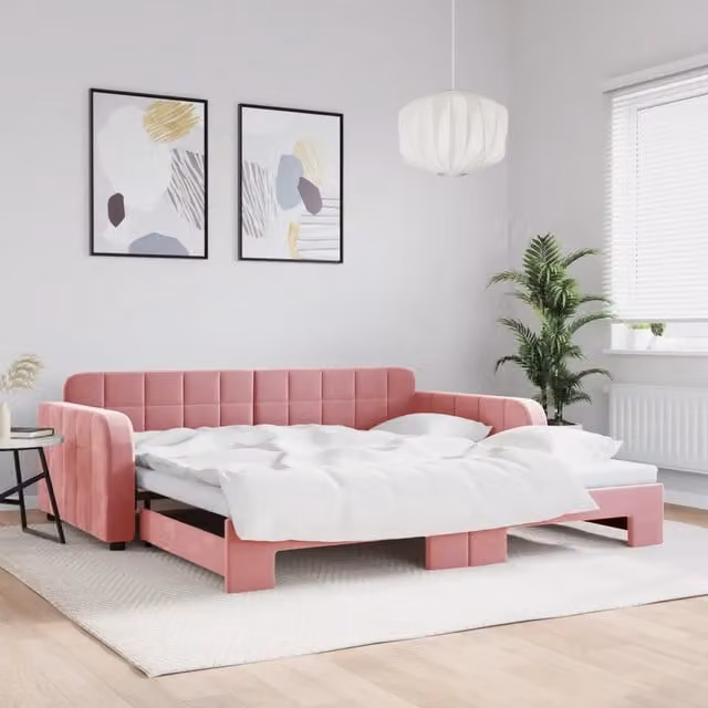 Divano Letto con Letto Estraibile vidaXL in Velluto Rosa per Soggiorno e Camera da Letto – 1