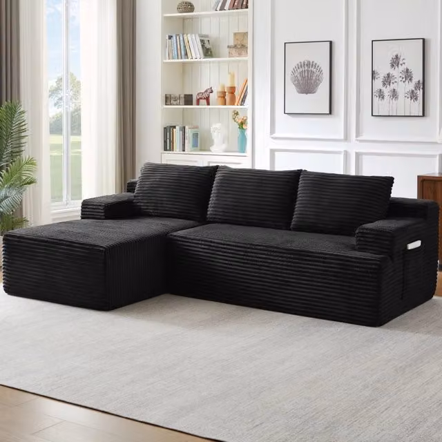 Divano con schiuma e molle insacchettate in corduroy nero