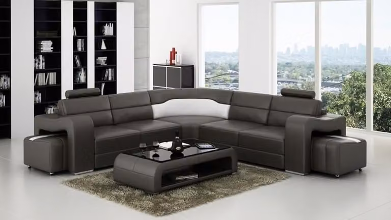 Ecksofa Sofa Couch Polster Wohnlandschaft Leder Eck Sofas Garnitur L-Form Schwarz