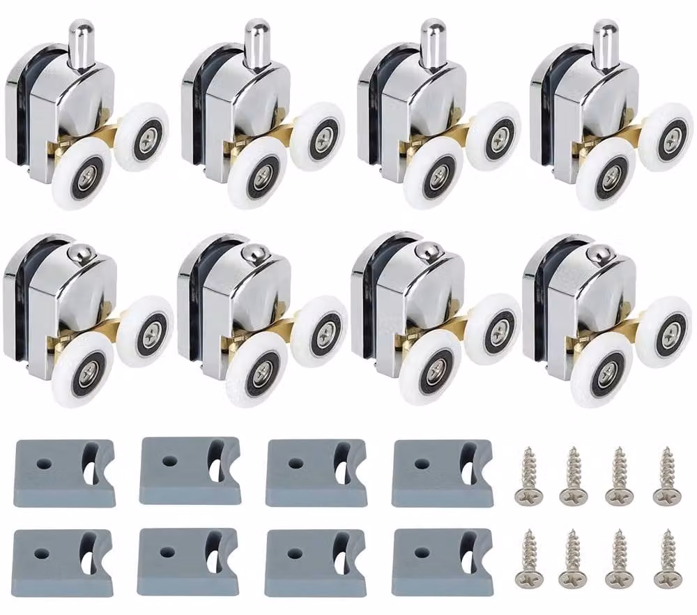 TRANKIELO® - Set di 8 rulli regolabili per porte doccia - Diametro 23 mm - Realizzati in lega di zinco, ottone e nylon per un utilizzo duraturo