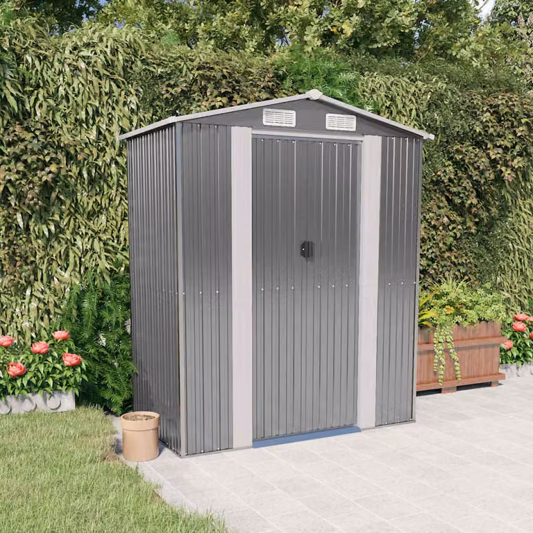 Capanno da Giardino vidaXL in Acciaio Zincato Grigio Chiaro L: 192 cm, P: 108 cm, H: 223 cm