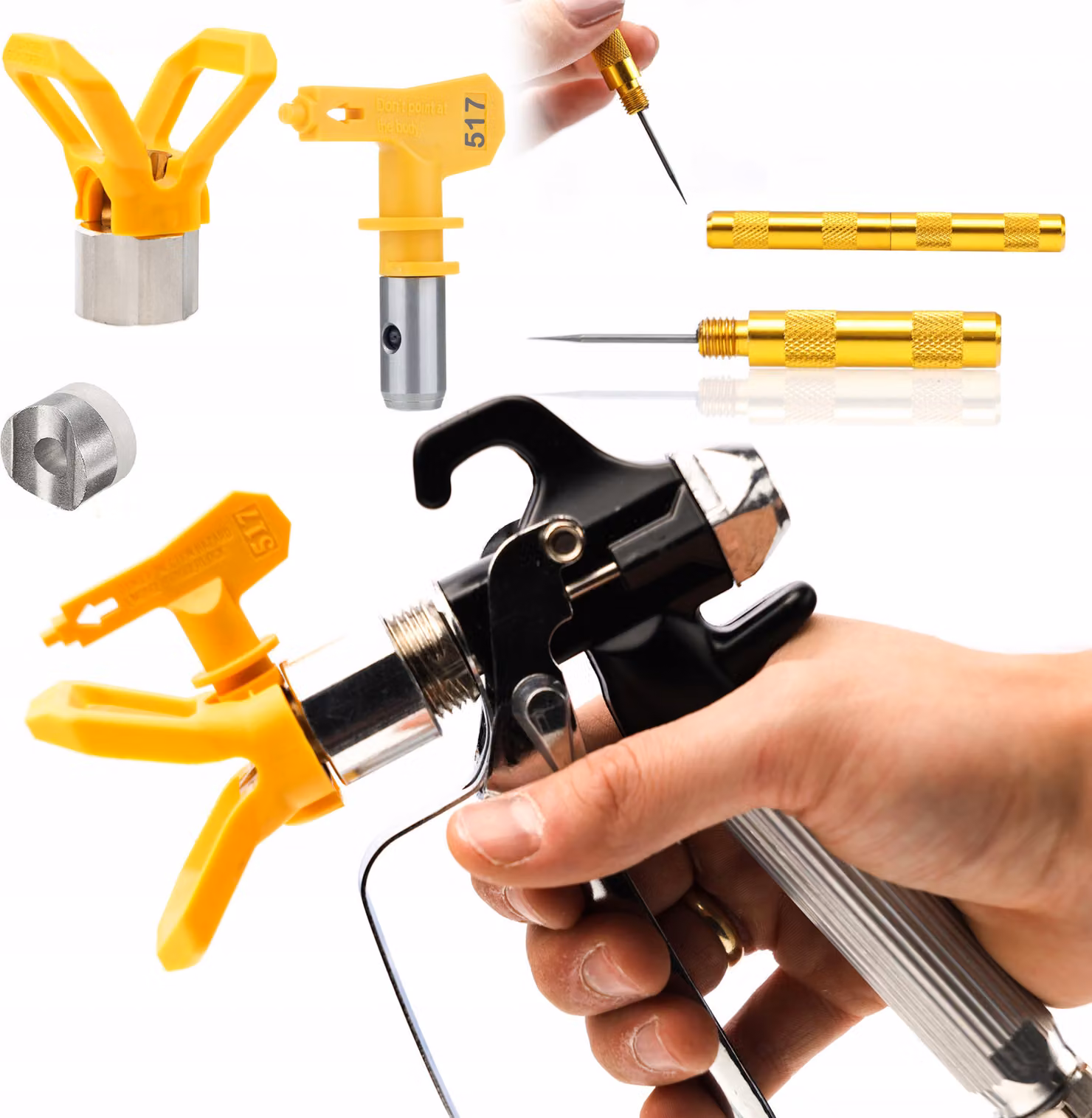 Rosfix Pistola per Verniciatura per Dispositivo con Ugello 517 + Timbro per la Pulizia della Pistola per Verniciatura Gold