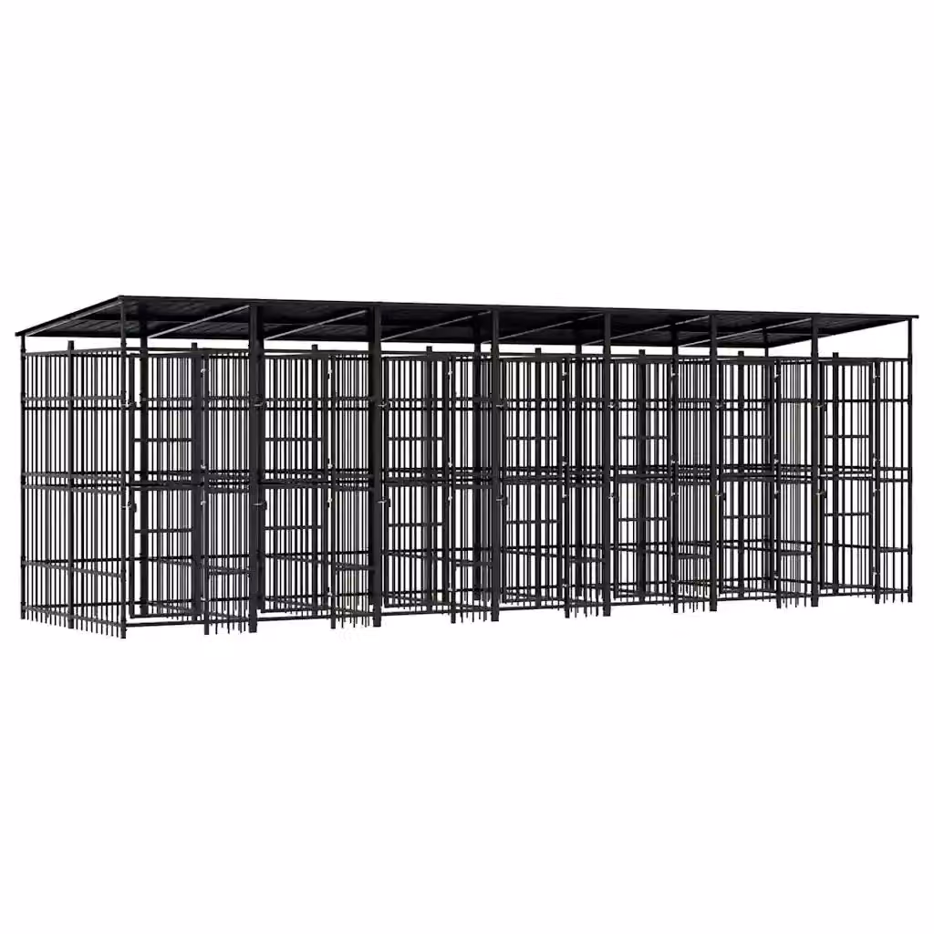 Gabbia per cani da esterno vidaXL in metallo nero con tetto resistente alle intemperie 12,9 m² – 2