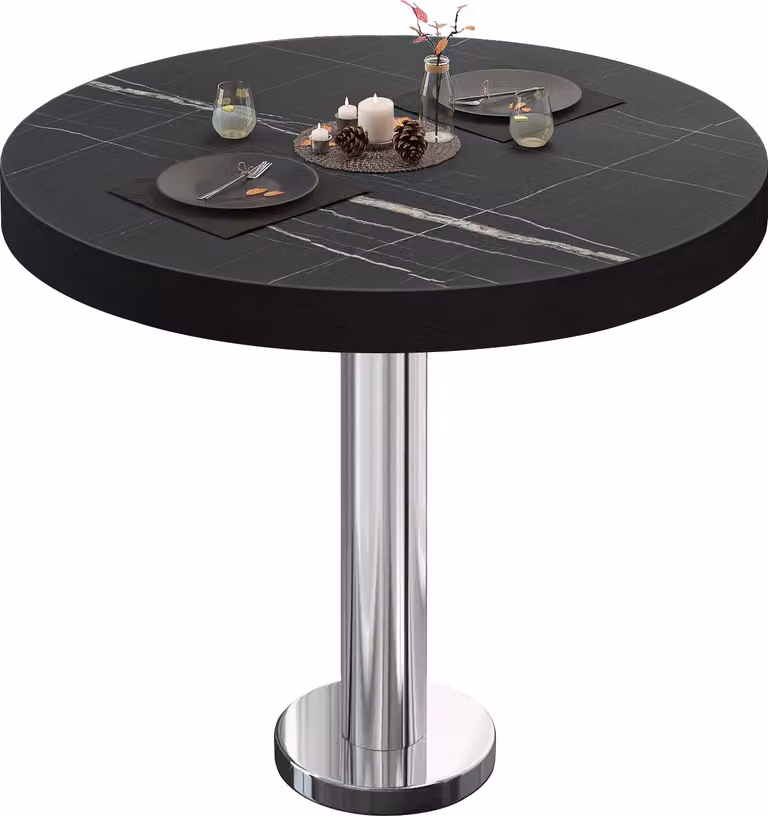 BML | Tavolino da bistrot | Ø: 80 x 77 cm | Marmo nero / Acciaio inossidabile | Rotondo | Bordo nero | Tavolino da bistrot / Tavolo da ristorazione