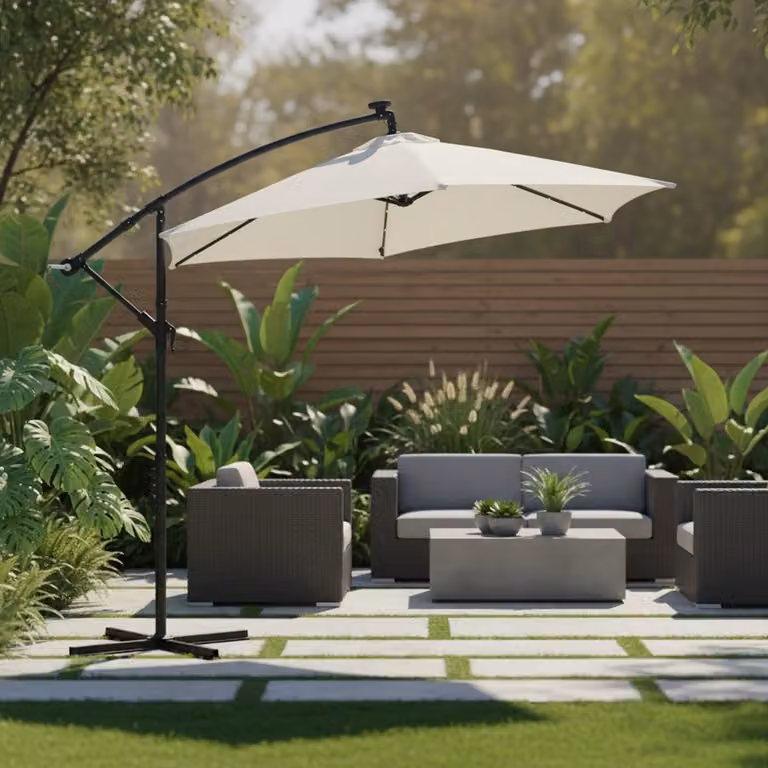 Ombrellone Ampel ⌀3.0M Beige con parasole a LED Manovella per ombrellone solare da giardino
