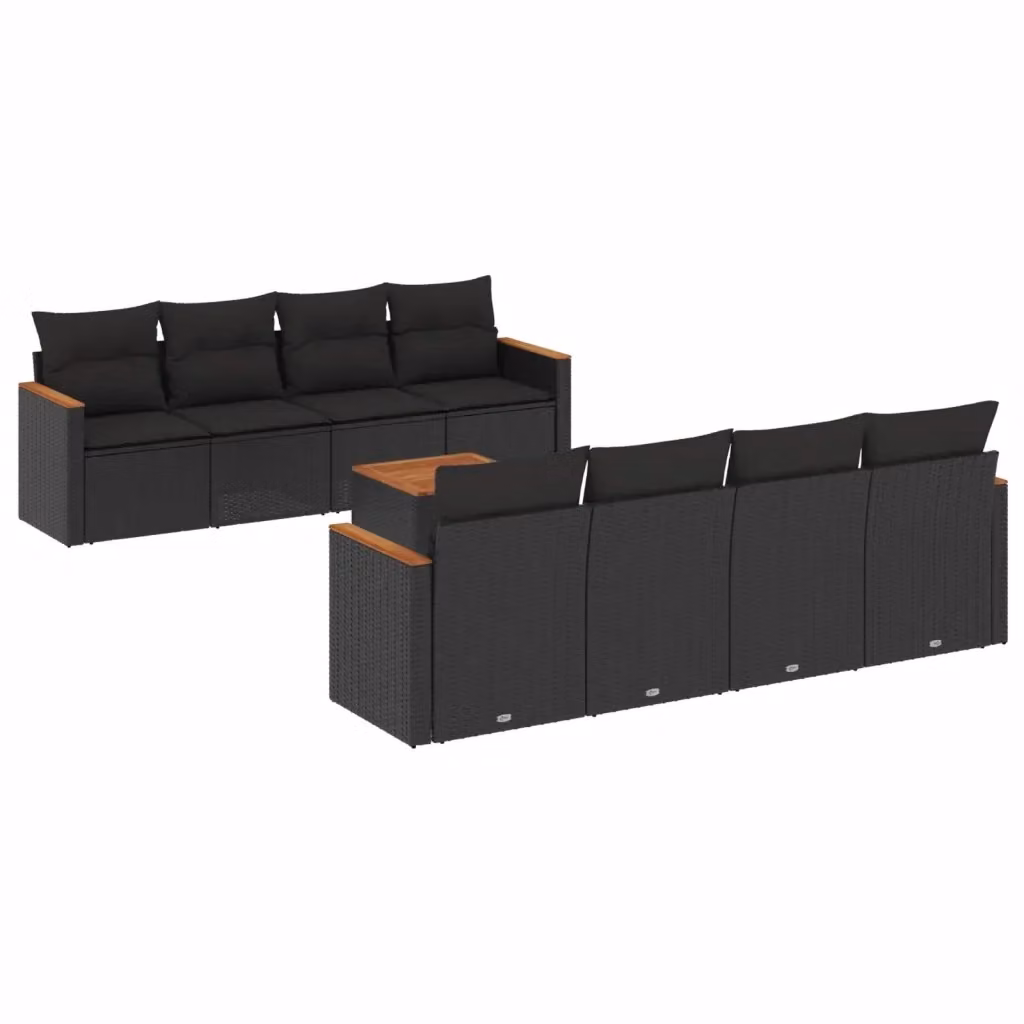 Set di divani da giardino vidaXL in polyrattan nero con cuscini e tavolino da esterno – 2