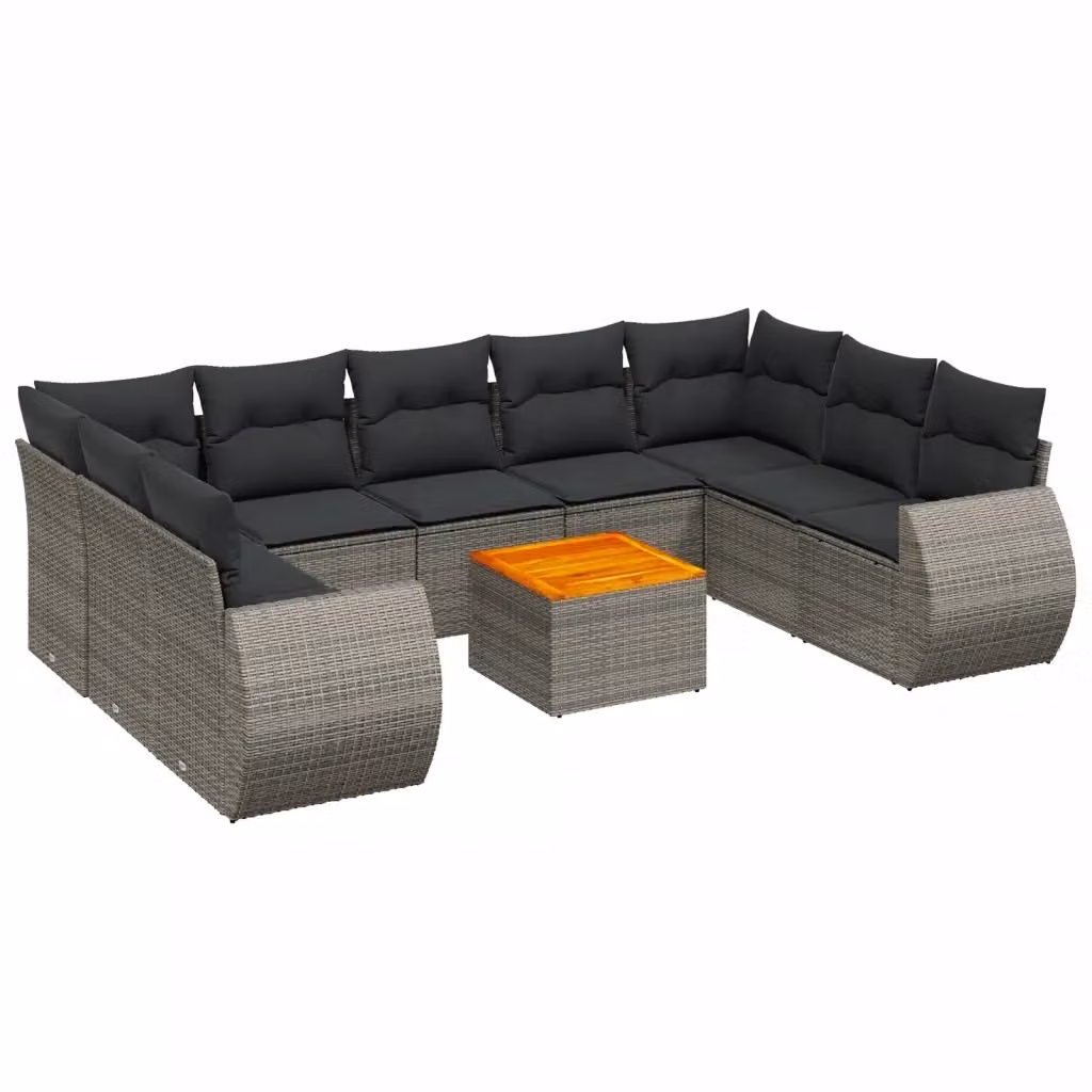 Set Divano da Giardino vidaXL 10 pz in Polyrattan Grigio con Cuscini e Tavolino – 2