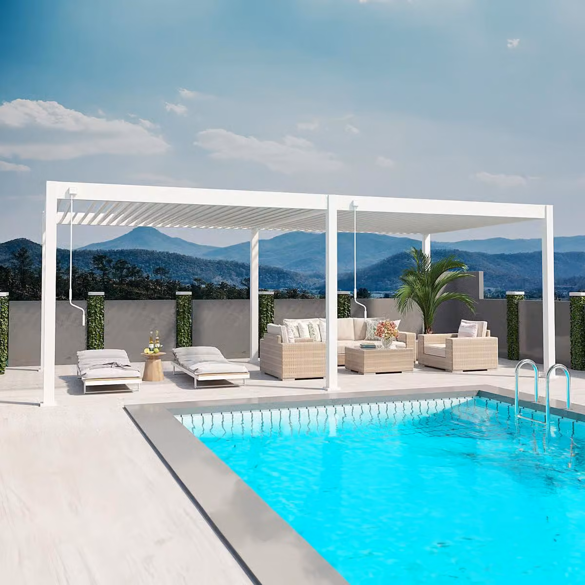 Pergola Weide Deluxe interamente in alluminio, 3,6x7,2 m, con tetto a lamelle, indipendente, bianca