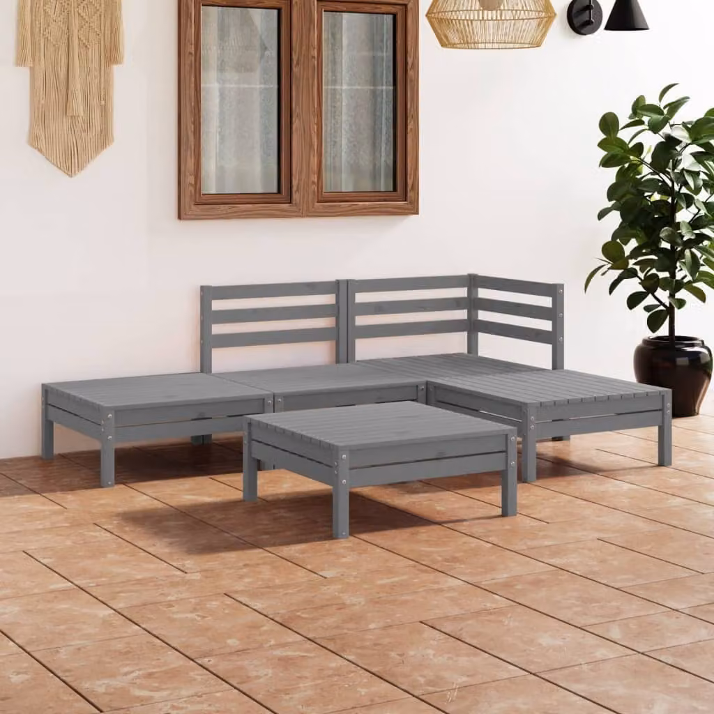 The Living Store Set da giardino 5 pezzi in pino massiccio grigio