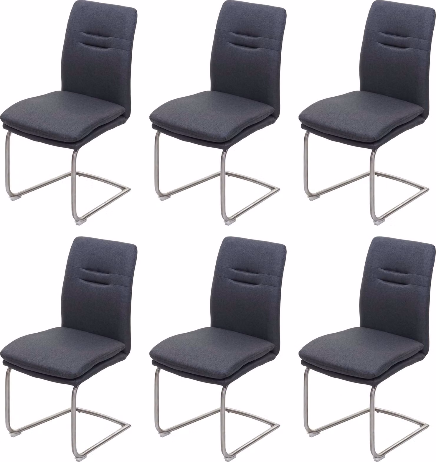 Set di 6 sedie da sala da pranzo | A x L x P 92 x 47 x 57 cm | Altezza seduta 49 cm | Tessuto/textile Acciaio inossidabile spazzolato | Grigio scuro | Sedia da cucina Sedia a sbalzo