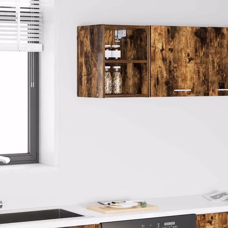 Armadio pensile da cucina moderno vidaXL in rovere fumé con ante a battente e ripiani interni, L: 30 cm, P: 29,5 cm, H: 40 cm