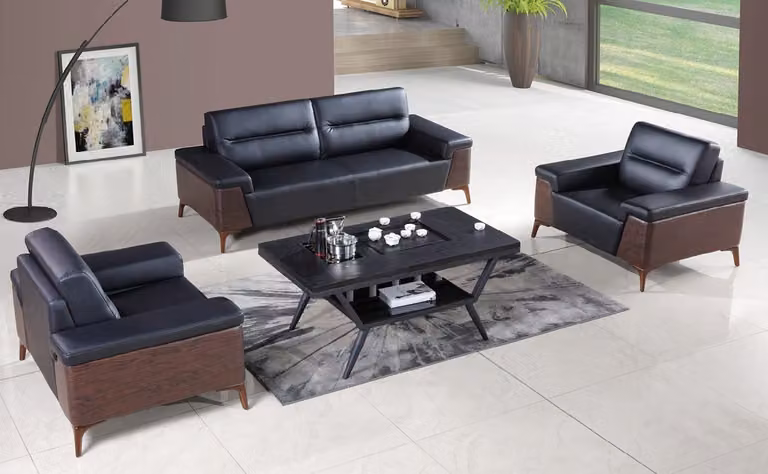 Design Sofagarnitur 3+1+1 Sitzer Leder Couch Polster Sofas Büroeinrichtung