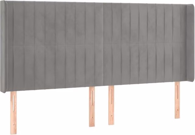 Testata ad orecchio in velluto grigio chiaro per camera da letto L: 203 cm, P: 16 cm, H: 118/128 cm