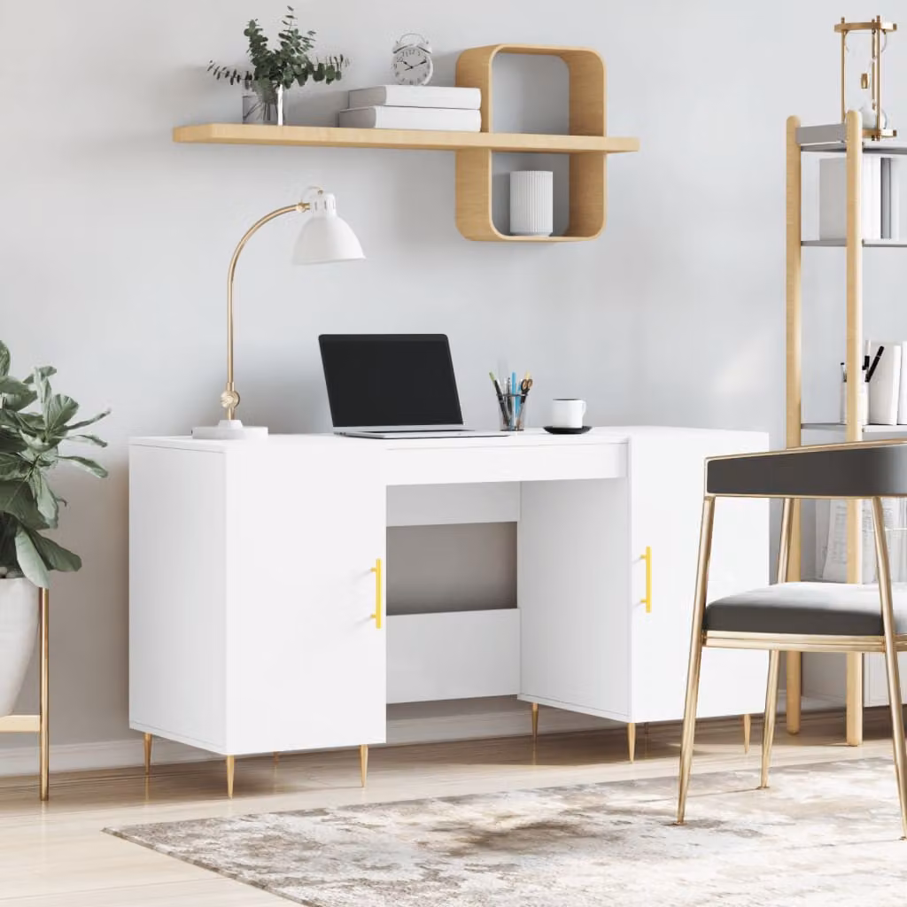 Scrivania bianca e oro vidaXL in legno e metallo L: 140 cm, P: 50 cm, H: 75 cm – 1