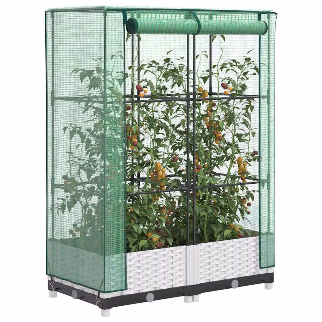 Letto rialzato con copertura a serra effetto rattan vidaXL bianco e verde L/P/H: 80 x 40 x 123 cm