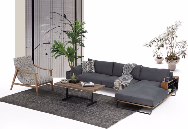 Ecksofa L-Form Sofa Grau Modern Stoff Design Wohnzimmer Polyester