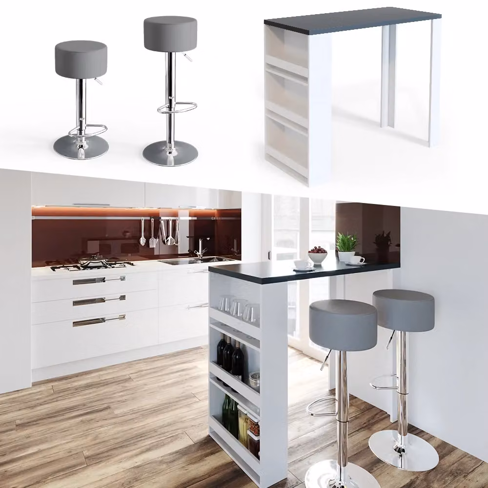 Tavolo da bar Vicco Bianco e Antracite con 3 scomparti, L: 117 cm, P: 57 cm, H: 106 cm – 2