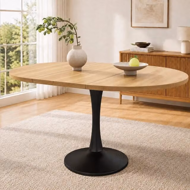 Tavolo da pranzo ovale allungabile 100/140x100x75 cm in MDF e metallo; rovere