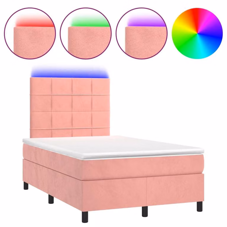 Letto a Molle con Materasso e LED Rosa 120x200 cm in Velluto