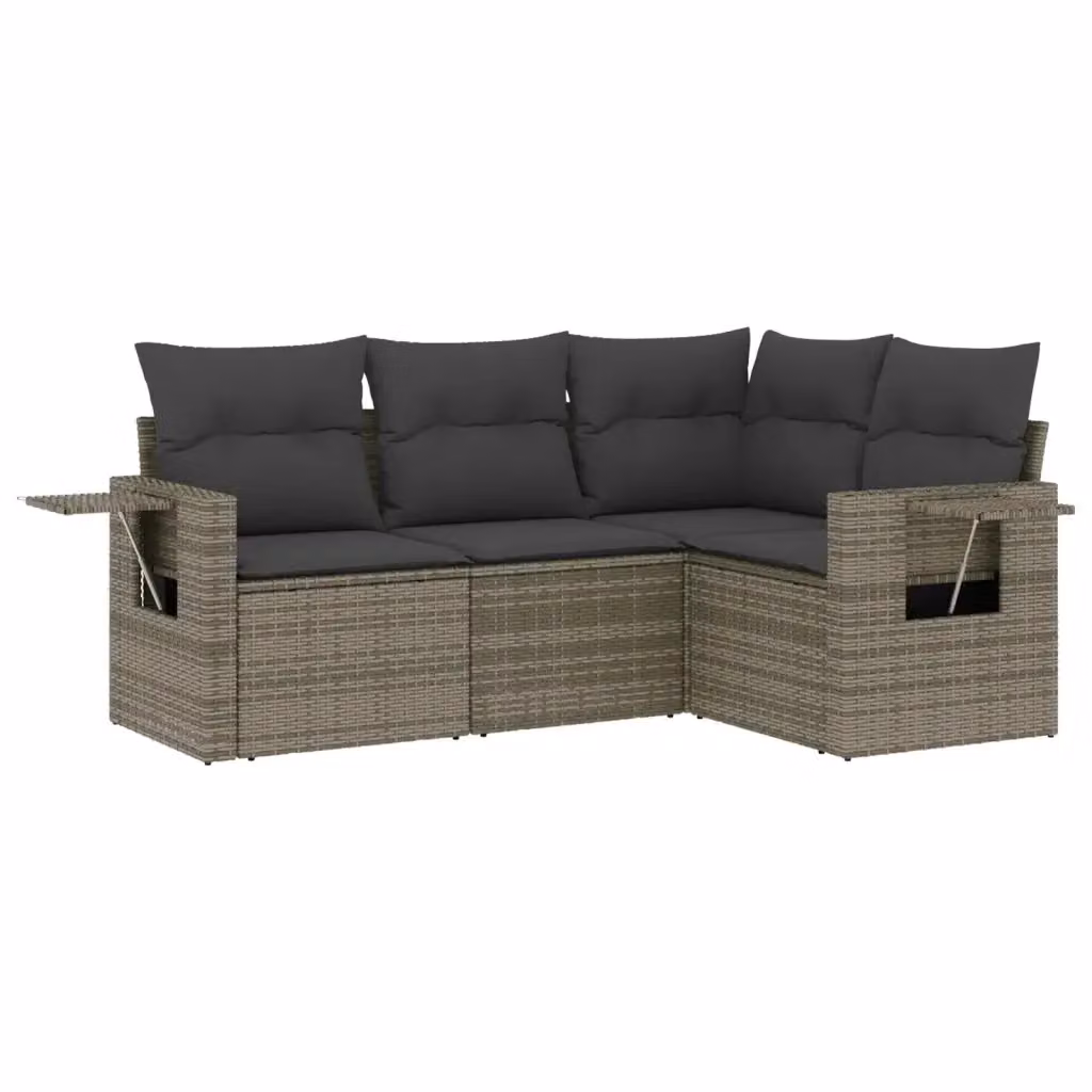 vidaXL Set Divani da Giardino a L con Cuscini in Polyrattan e Metallo Grigio – 2