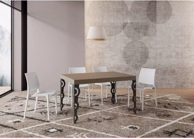 Tavolo allungabile moderno ITAMOBY con piano in laminato MDF, colore Antracite e Beige, L: 120-380 cm, P: 90 cm