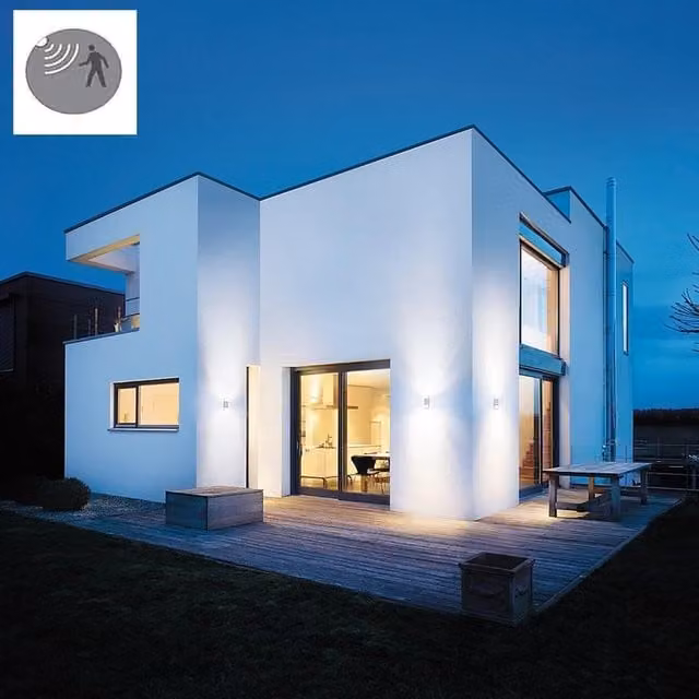 Applique LED da esterno Steinel L910 grigio con sensore di movimento e crepuscolare, luce bianco caldo 797 lumen, protezione IP44