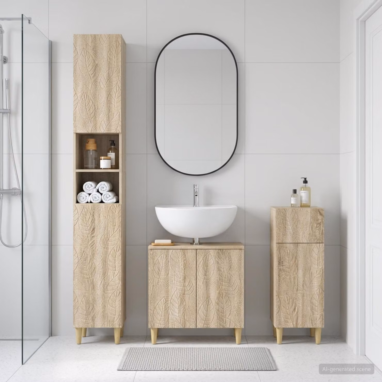 Set di armadietti da bagno moderni vidaXL DELFT in 3 pezzi, Rovere Sonoma, Marrone, L/P/H: 120 x 47,8 x 190 cm