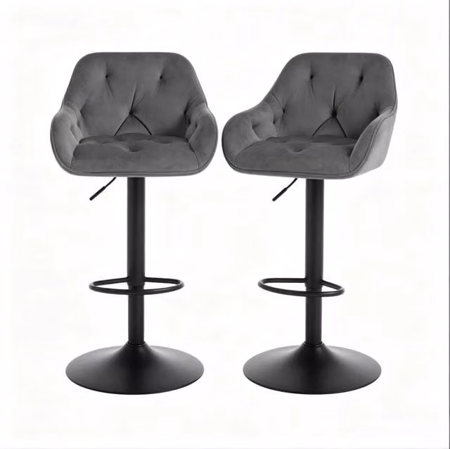 Set di 2 sgabelli da bar 62,5-84 cm velluto grigio scuro metallo, regolabili con schienale