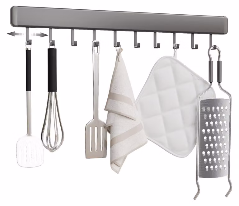 Omgoods - Portaoggetti da cucina con 10 ganci regolabili per montaggio a parete