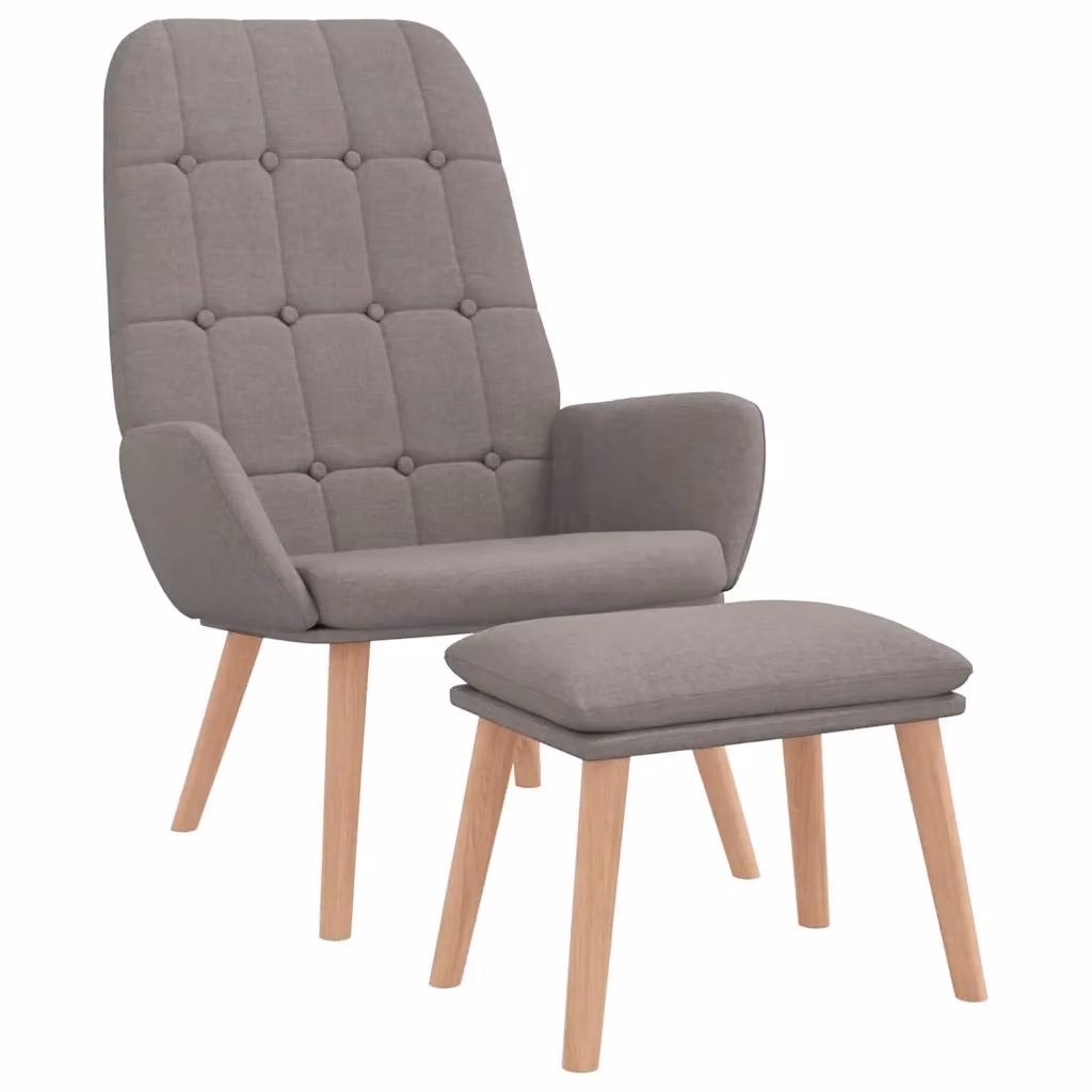 Poltrona Relax con Poggiapiedi vidaXL in Tessuto Beige e Grigio con Struttura in Legno di Gomma e Schiuma – 2