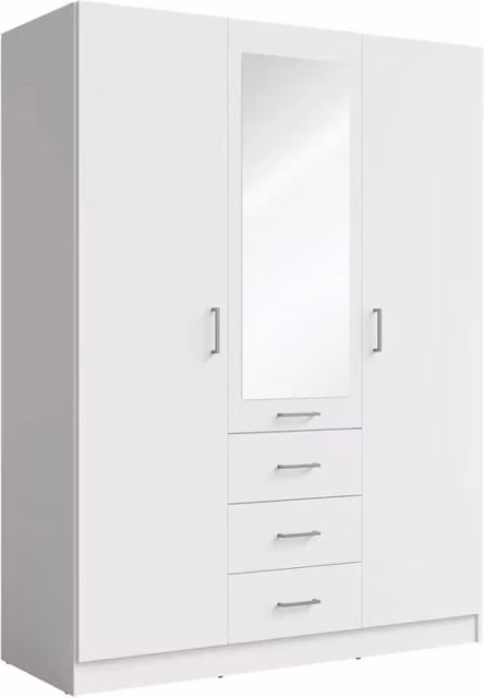 Armadio KALISTA 151 cm bianco opaco con specchio e 3 cassetti – 3 ante a battente
