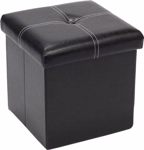 Panca contenitore Unyqoos® con spazio di stoccaggio e coperchio, in ecopelle nera, 30x30x30 cm – Panca imbottita con memory foam, ideale per riporre oggetti per bambini