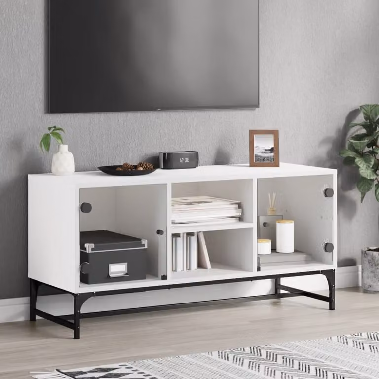 vidaXL Mobile Porta TV con Ante in Vetro Bianco L: 102 cm, P: 37 cm, H: 50 cm