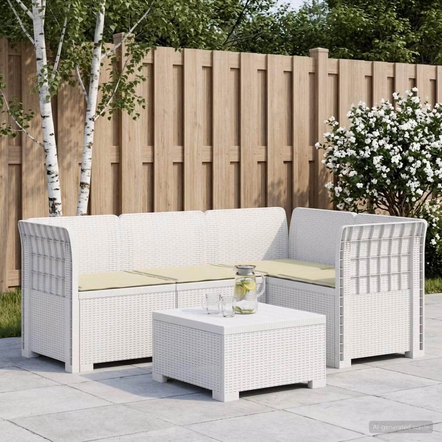vidaXL Divano da Giardino a L con Cuscini Bianco, Design Moderno in Rattan Sintetico Resistente ai Raggi UV