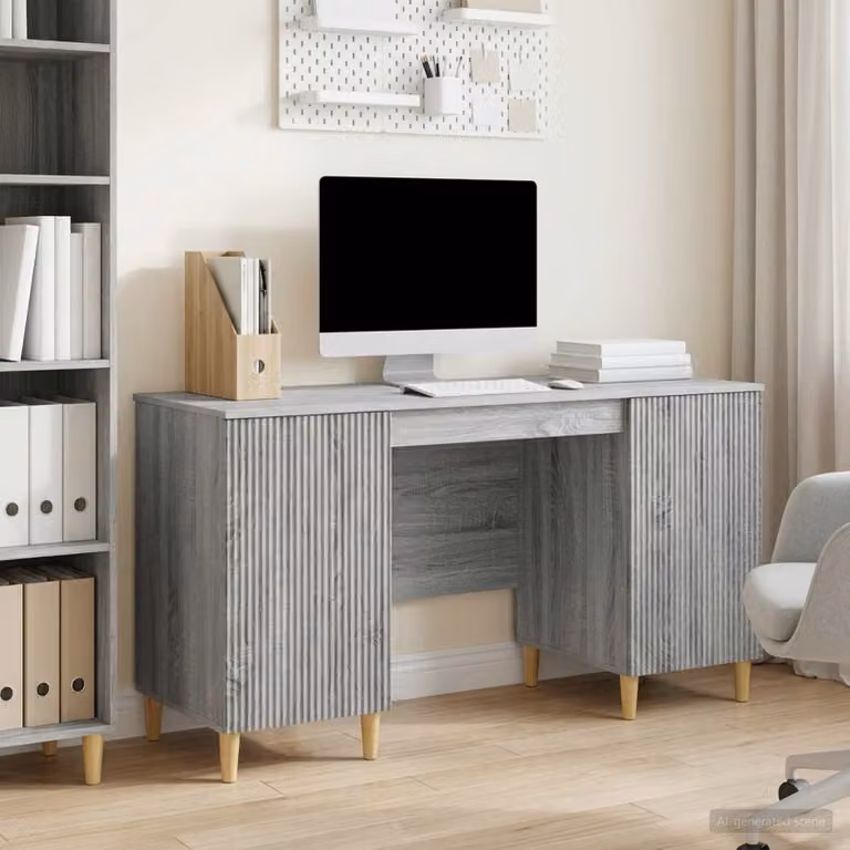 Scrivania moderna vidaXL in legno ingegnerizzato MDF, Grigio e Marrone, L: 142,5 cm, P: 50 cm, H: 75 cm