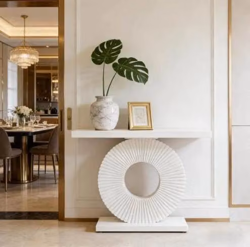 Tavolo Consolle Elegante in MDF con Struttura in Metallo, Design Geometrico, Colore Nero, 113 kg di Portata