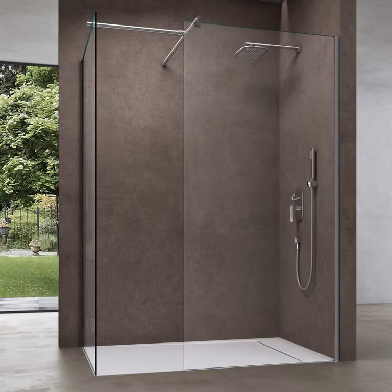 doporro Box Doccia Walk-In Due Lati Fissi 120x120cm, Parete Doccia Anticalcare in Cristallo Trasparente da 8mm con Braccio Sostegno Telescopico in Acciaio Bremen01K-T