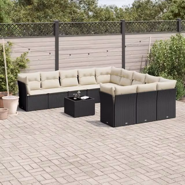 Set Divani da Giardino 12 pz con Cuscini Nero in Polyrattan 3250255