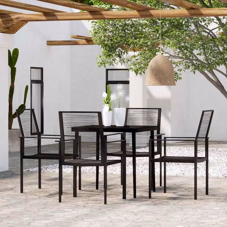 Set da Pranzo da Giardino Moderno vidaXL in Acciaio Verniciato Nero e Vetro, 5 Pezzi