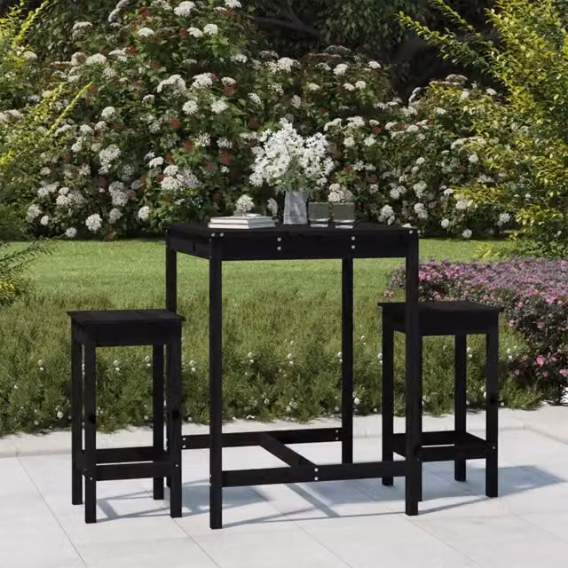 Set Bar da Giardino 3 pz Nero in Legno Massello di Pino 3154729