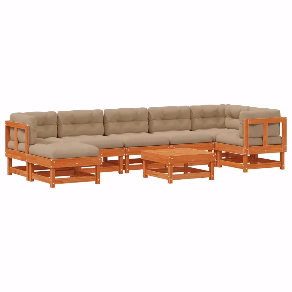 Set Lounge da Giardino Moderno vidaXL in Legno di Pino Cerato Marrone con 8 Pezzi e Cuscini inclusi – 2
