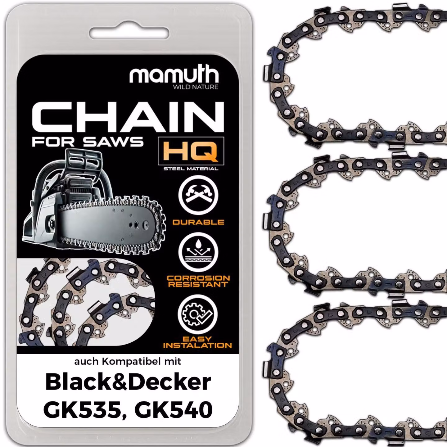 3 catene per motosega, lunghezza 40 cm, spessore 1,3 mm, passo 3/8", modello 56 TG, compatibili con le motoseghe Black&Decker GK535 e GK540