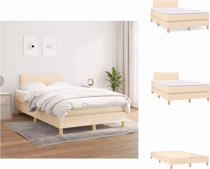 vidaXL Letto a molle con materasso in tessuto crema 120x200 cm - Letti e strutture letto