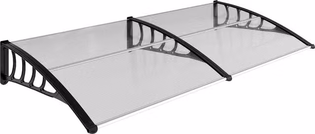 Tettoia moderna Outsunny in alluminio e policarbonato trasparente per balconi, finestre e porte, L 200 x P 96 x H 27 cm – 1