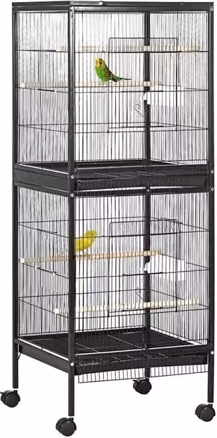 GABBIA VOLIERA PER UCCELLI PER INTERNI CON RUOTE E VASSOI ESTRAIBILI 51.5X50X140 CM NERO