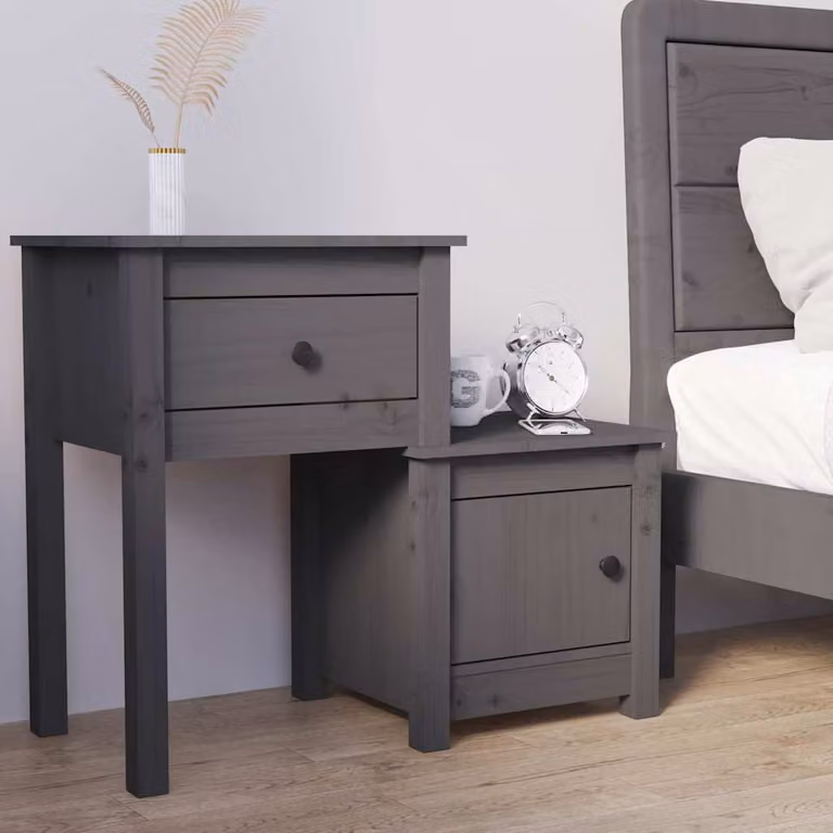 Comodino vidaXL Grigio in Legno di Pino Massello L: 79,5 cm, P: 38 cm, H: 65,5 cm