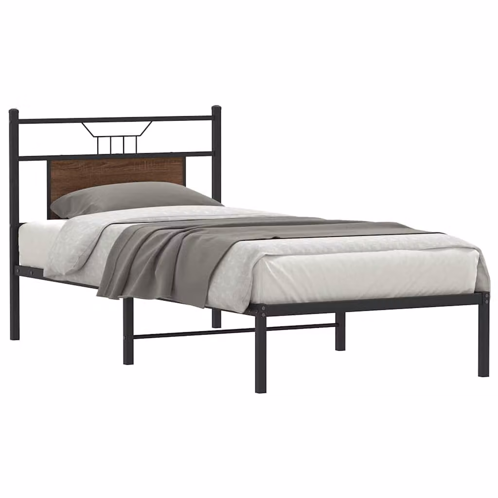 vidaXL Giroletto senza Materasso in Rovere Marrone e Metallo L/P/H: 196 x 90 x 91,5 cm