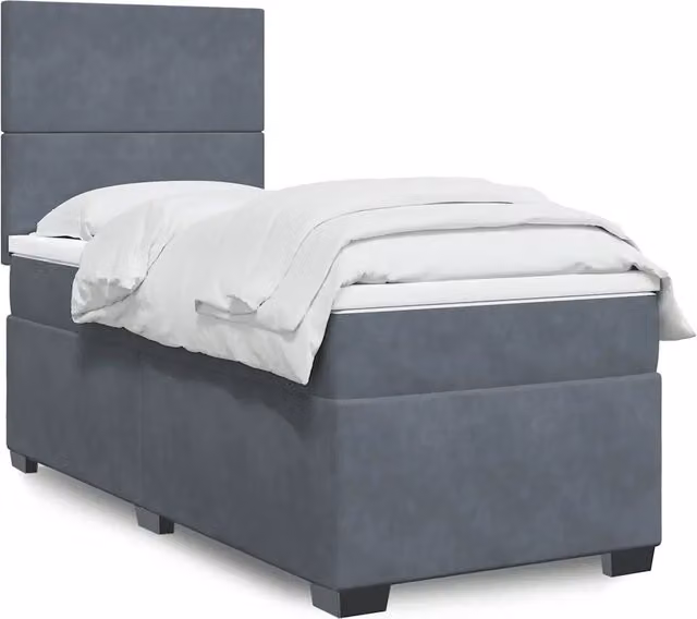 Letto Ibrido vidaXL con Materasso a Molle e Rivestimento in Velluto Grigio, L/P/H: 90 x 190 cm
